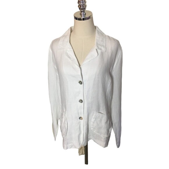 Russ Berens Size Large Top White Long Sleeve Lagenlook Minimalist Linen - Picture 1 of 6